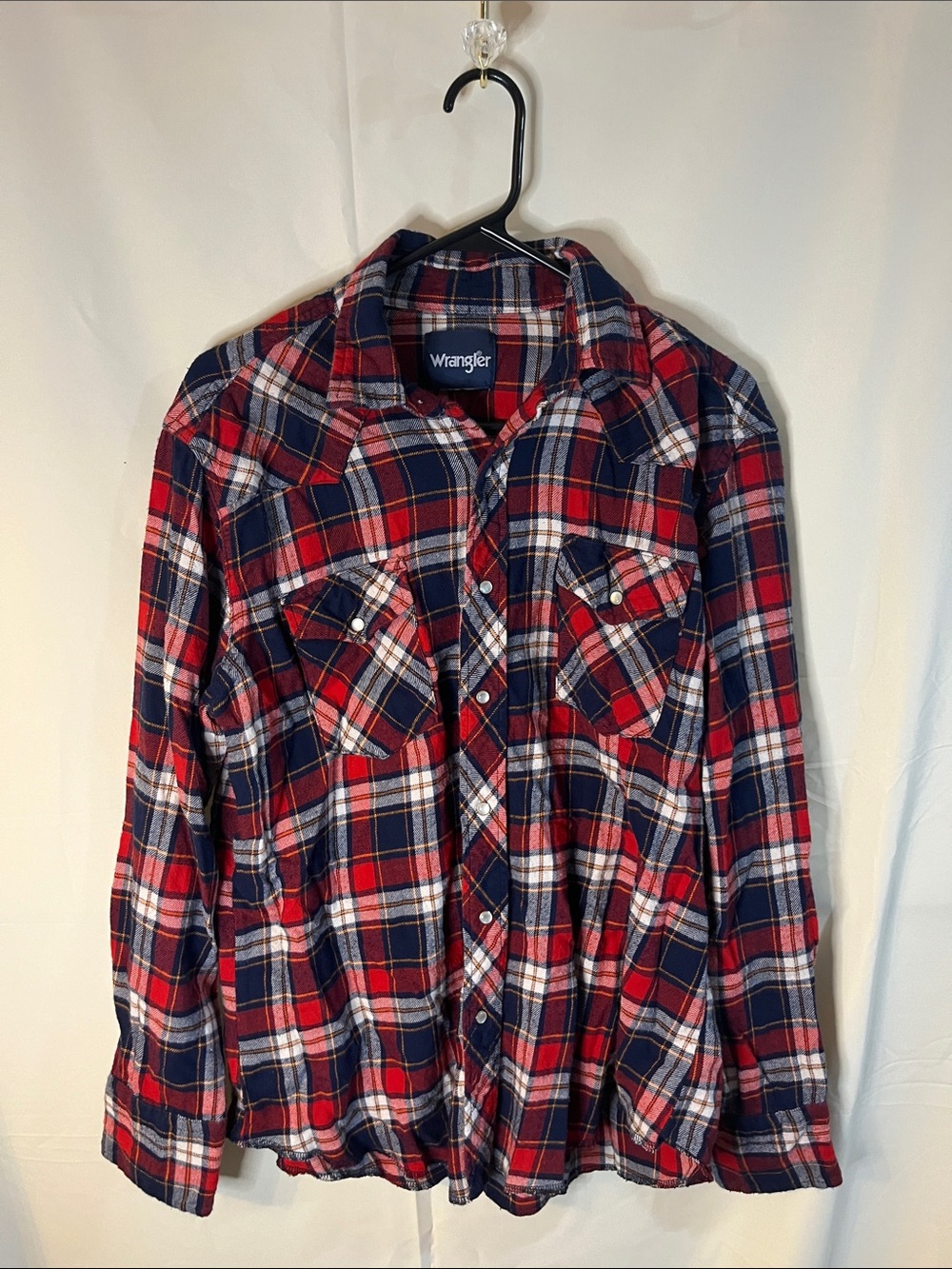 Wrangler Red Navy White Plaid Western Button-Down Shirt